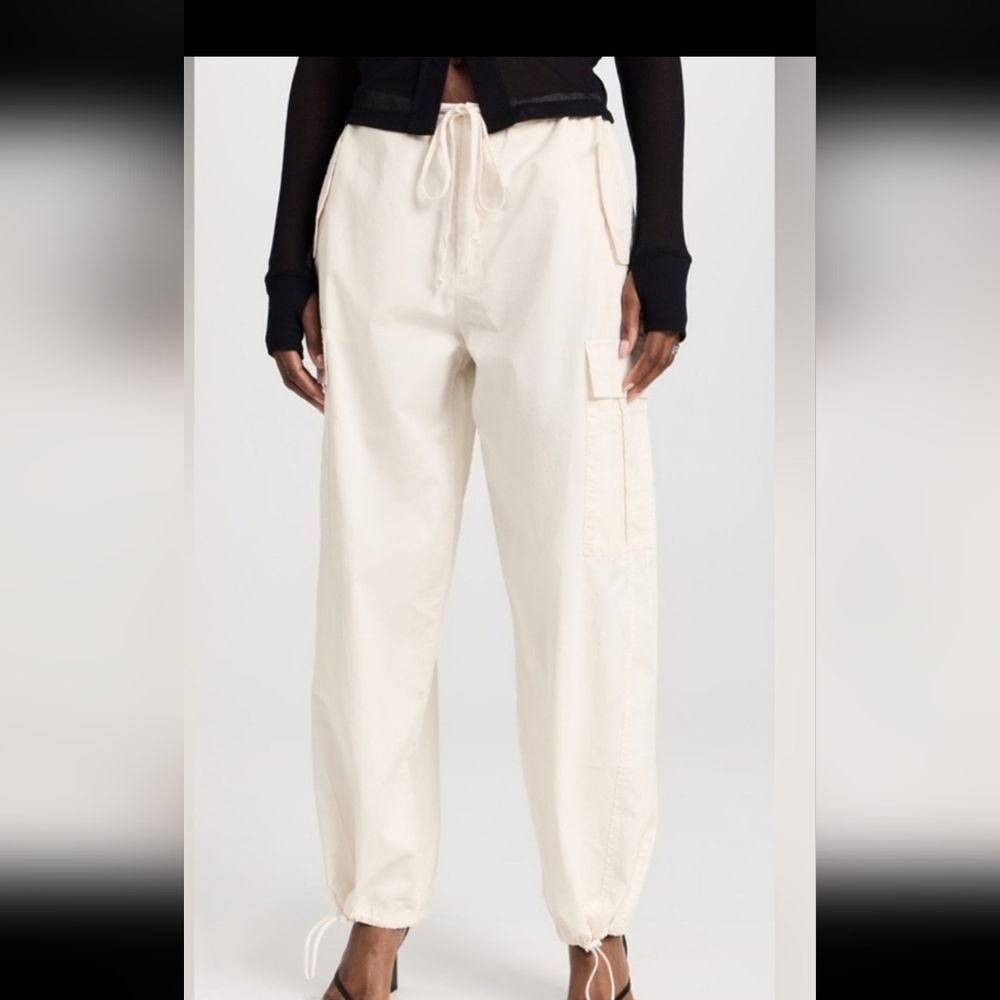 Good American White Parachute Cargo Pants High Rise Drawstring Utility M. NWT